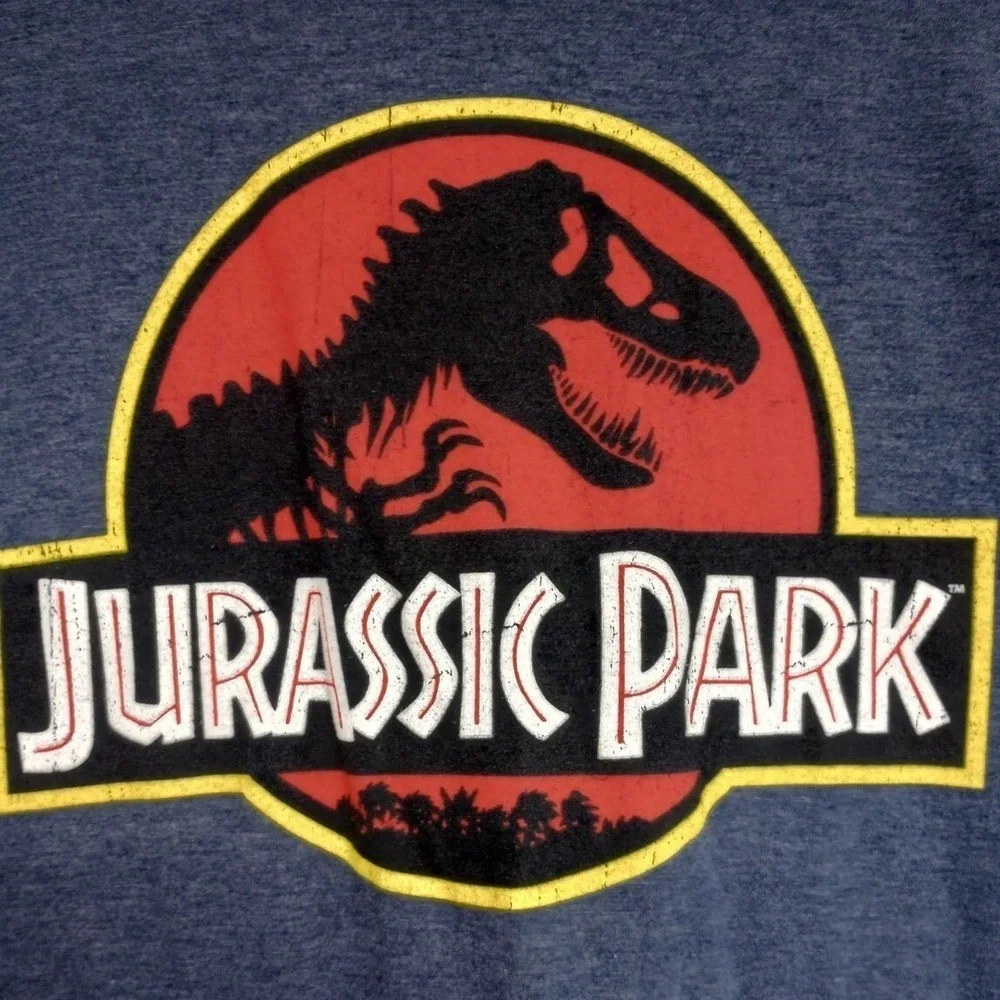 Jurassic Park T Rex Mens T-Shirt Size Large Crew Neck Short‎ Sleeve Blue